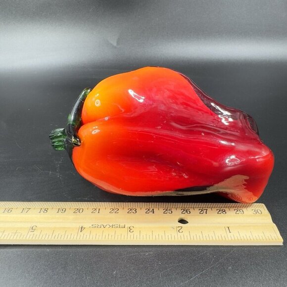 Vintage 1990s Art Glass Bell Pepper Large Red Pepper Figurine Glass Paperweight - Picture 5 of 15